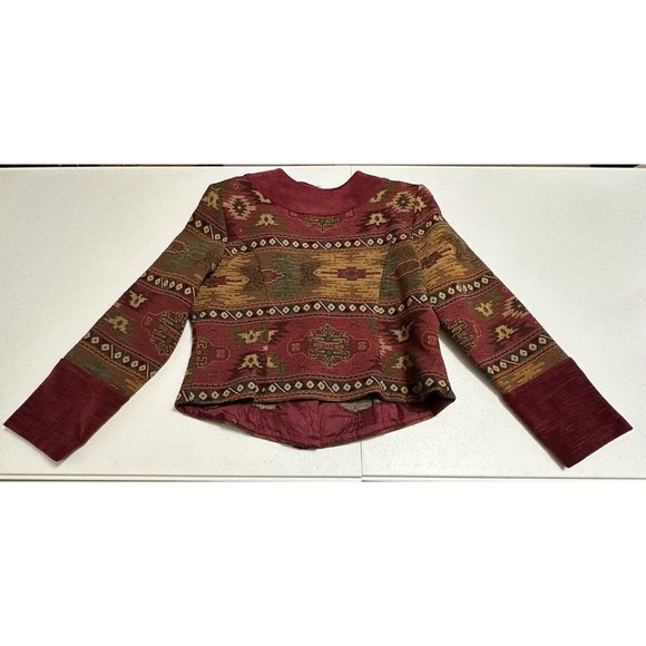 New‎ Frontier Vintage Southwest Tapestry Red Velvet Trim Cropped Jacket Concho L - Picture 3 of 5